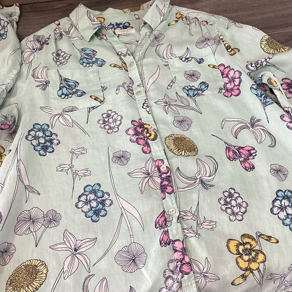 Charter Club Linen Luxury Tunic Size XL Long Sleeve Button Up Floral Beachy - Picture 12 of 16